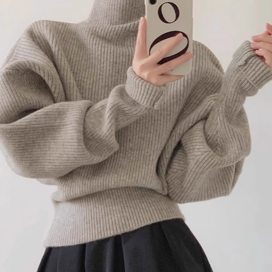 Women's Loose Casual Long Sleeve Knitted Sweater Soft Cashmere Wool Slimming Waist Comfortable Top