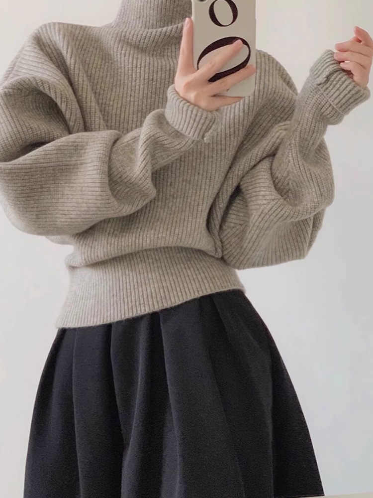 Women's Loose Casual Long Sleeve Knitted Sweater Soft Cashmere Wool Slimming Waist Comfortable Top